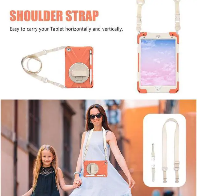 Alt view image 4 of 5 - iPad Mini 5 Case 2019 iPad Mini 4 Case with Pencil Holder Shockproof 360 Degree Rotation Cover with Kickstand Hand Strap Shoulder Strip Protective Case for iPad Mini 5th iPad Mini 4th Generation