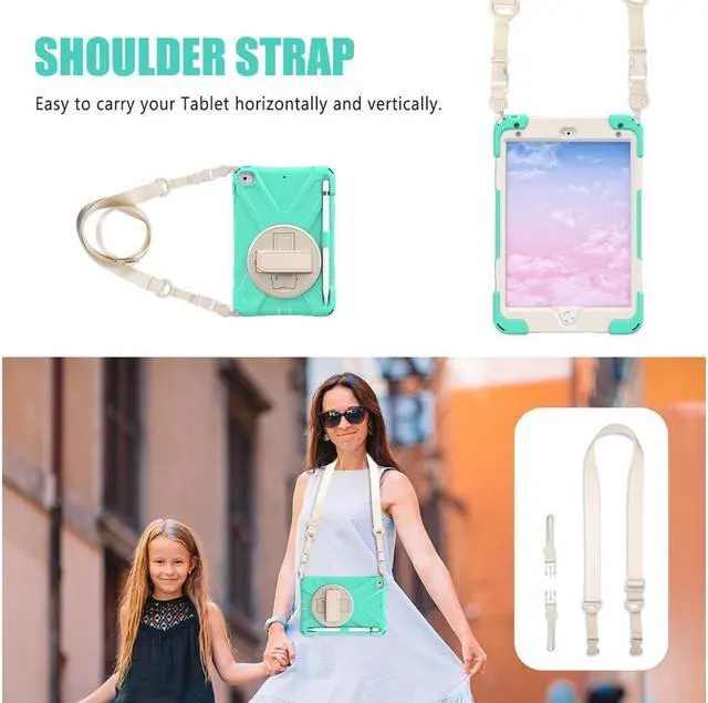 Alt view image 4 of 5 - iPad Mini 5 Case 2019 iPad Mini 4 Case with Pencil Holder Shockproof 360 Degree Rotation Cover with Kickstand Hand Strap Shoulder Strip Protective Case for iPad Mini 5th iPad Mini 4th Generation