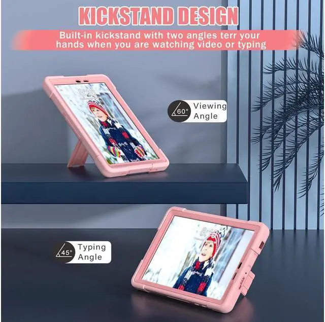 Alt view image 3 of 7 - BONAEVER Protective Case For TCL Tab 8 LE Model 9137W) / TCL Tab 8 WiFi Model 9132X Shockproof Cover with Stand and + Universal Stylus Pen Rose Gold