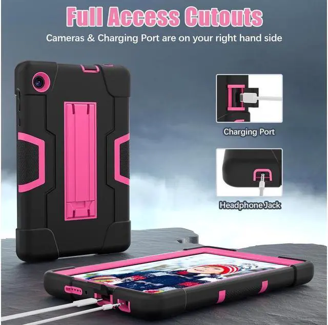 Alt view image 4 of 7 - BONAEVER Protective Case For TCL Tab 8 LE Model 9137W) / TCL Tab 8 WiFi Model 9132X Shockproof Cover with Stand and + Universal Stylus Pen Rose Red