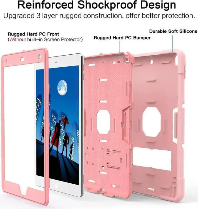 Alt view image 3 of 7 - BONAEVER Case for ipad 9th Generation/iPad 8th Generation/iPad 7th Generation Slim Shockproof Rugged Protective Case with Built-in Stand for iPad 10.2 inch 2021/2020/2019 Pink