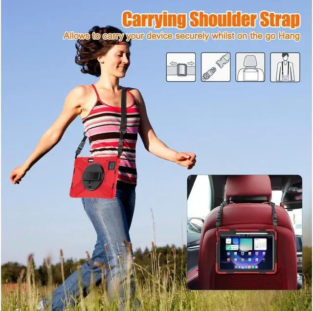 Alt view image 3 of 7 - BONAEVER Protective Case for Xiaomi Mi Pad 6 / 6 Pro 11.2 Inch 2023 with Stylus Holder & Stand and Portable Hybrid ShockProof Cover with 360° Rotatable Handle Shoulder Strap Stylus Pen Red