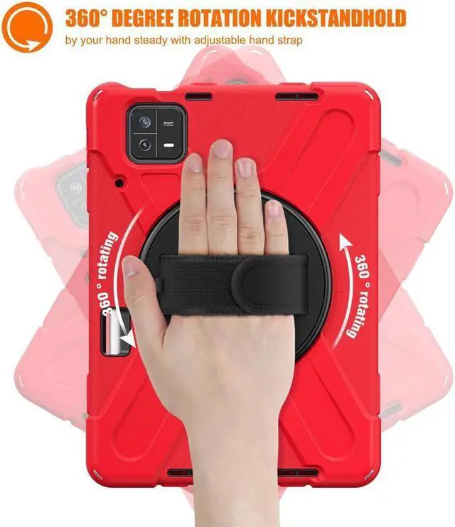 Alt view image 4 of 7 - BONAEVER Protective Case for Xiaomi Mi Pad 6 / 6 Pro 11.2 Inch 2023 with Stylus Holder & Stand and Portable Hybrid ShockProof Cover with 360° Rotatable Handle Shoulder Strap Stylus Pen Red