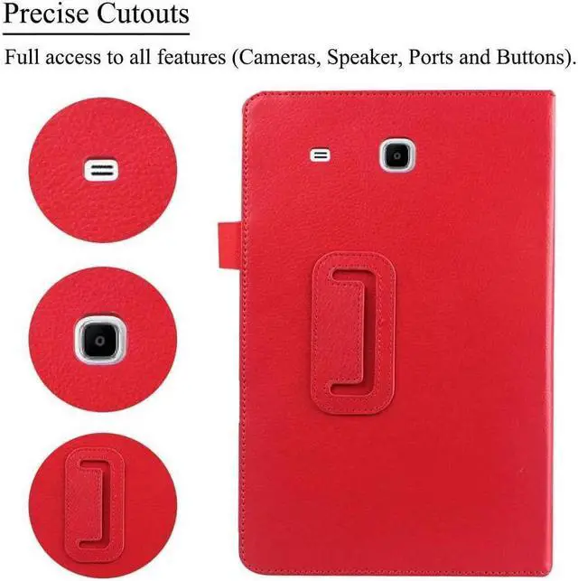 Alt view image 4 of 7 - BONAEVER For Galaxy Tab E 9.6 Case with Universal Stylus Pen - Slim Leather Folio Stand Case Cover for Samsung Galaxy Tab E 9.6 Inch Model SM-T560 SM-T561 SM-T565 SM-T567V Red