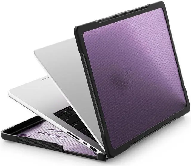 Alt view image 4 of 7 - BONAEVER Compatible with MacBook Pro 14 inch Case 2023 2022 2021 Release M2 A2779 A2442 M1 Pro/Max Chip with Touch ID Rugged Hard Shell Shockproof Cover with Keyboard Skin Purple