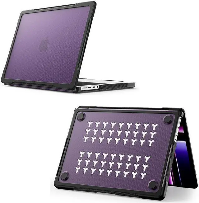 Alt view image 5 of 7 - BONAEVER Compatible with MacBook Pro 14 inch Case 2023 2022 2021 Release M2 A2779 A2442 M1 Pro/Max Chip with Touch ID Rugged Hard Shell Shockproof Cover with Keyboard Skin Purple