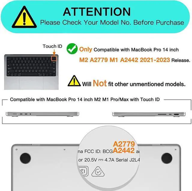 Alt view image 2 of 7 - BONAEVER Compatible with MacBook Pro 14 inch Case 2023 2022 2021 Release M2 A2779 A2442 M1 Pro/Max Chip with Touch ID Rugged Hard Shell Shockproof Cover with Keyboard Skin Transparent
