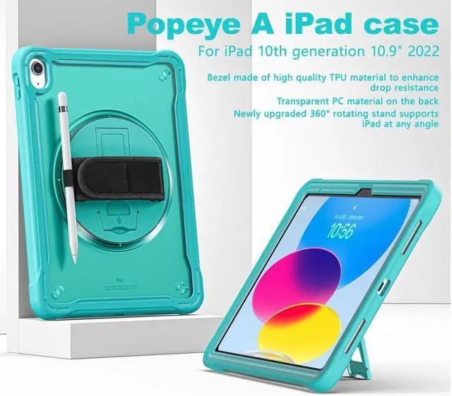 Alt view image 4 of 7 - BONAEVER Case For iPad (A16) 11th Generation 11 Inch 2025, iPad 10th Generation 10.9 inch 2022 with Pencil Holder Rotating Stand + H /Shoulder Strap + 2 in 1 Stylus Pen Shcokproof Cover