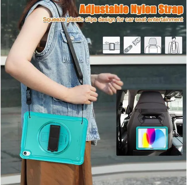 Alt view image 6 of 7 - BONAEVER Case For iPad (A16) 11th Generation 11 Inch 2025, iPad 10th Generation 10.9 inch 2022 with Pencil Holder Rotating Stand + H /Shoulder Strap + 2 in 1 Stylus Pen Shcokproof Cover
