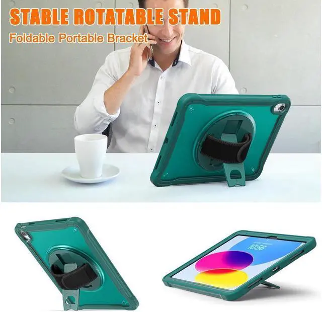 Alt view image 4 of 7 - BONAEVER Case For iPad (A16) 11th Generation 11 Inch 2025, iPad 10th Generation 10.9 inch 2022 with Pencil Holder Rotating Stand + H /Shoulder Strap + 2 in 1 Stylus Pen Shcokproof Cover