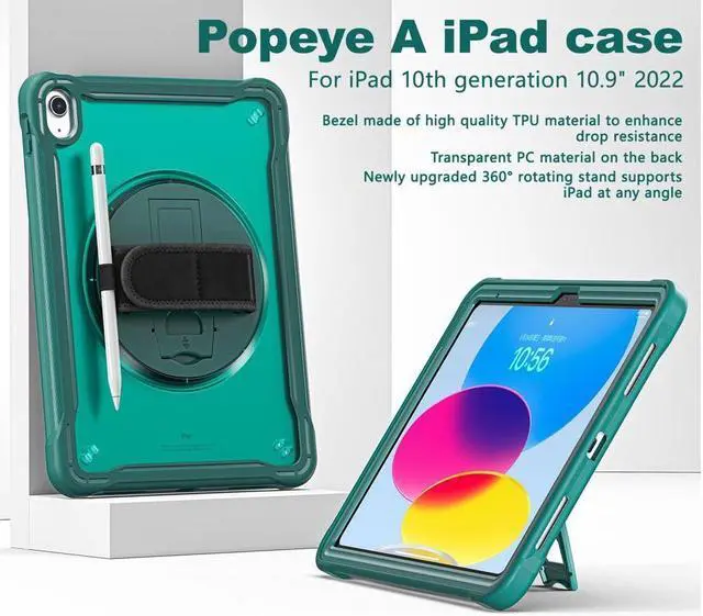 Alt view image 5 of 7 - BONAEVER Case For iPad (A16) 11th Generation 11 Inch 2025, iPad 10th Generation 10.9 inch 2022 with Pencil Holder Rotating Stand + H /Shoulder Strap + 2 in 1 Stylus Pen Shcokproof Cover