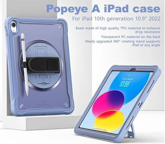 Alt view image 5 of 7 - BONAEVER Case For iPad (A16) 11th Generation 11 Inch 2025, iPad 10th Generation 10.9 inch 2022 with Pencil Holder Rotating Stand + H /Shoulder Strap + 2 in 1 Stylus Pen Shcokproof Cover