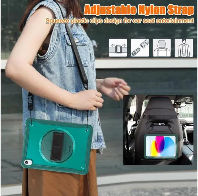 Alt view image 7 of 7 - BONAEVER Case For iPad (A16) 11th Generation 11 Inch 2025, iPad 10th Generation 10.9 inch 2022 with Pencil Holder Rotating Stand + H /Shoulder Strap + 2 in 1 Stylus Pen Shcokproof Cover