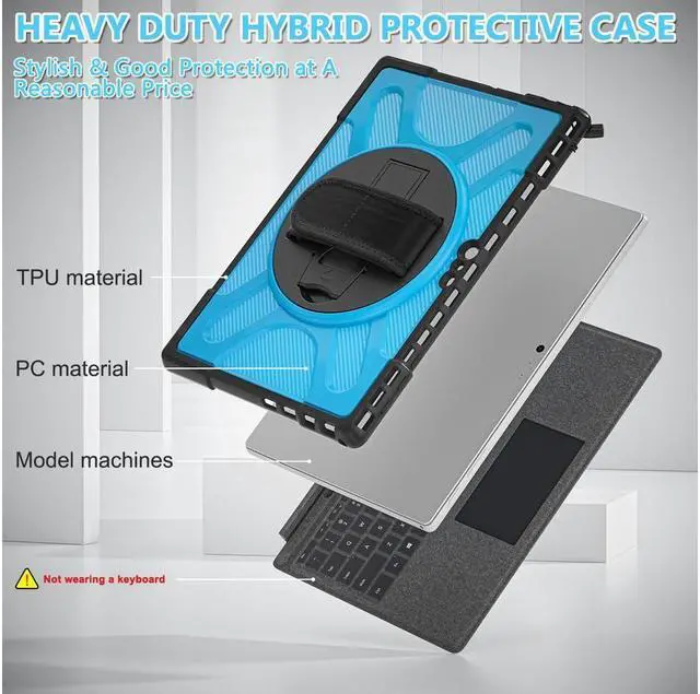 Alt view image 3 of 7 - BONAEVER Case For Surface Pro 7 Plus / Surface Pro 7 / Surface Pro 6 / Surface Pro 5 / Surface Pro 4 12.3 inch Shockproof Cover with Stand and Strap Pen Holder 2 in 1 Stylus Pen