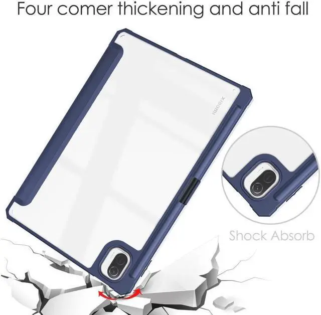 Alt view image 5 of 7 - BONAEVER Case For Xiaomi Pad 5 / Pad 5 Pro 11 Inch Transparent Hard Back Cover Trifold Smart Stand Cover with Pen Holder Stylus Pen Auto Wake/Sleep