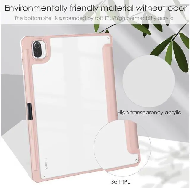 Alt view image 7 of 7 - BONAEVER Case For Xiaomi Pad 5 / Pad 5 Pro 11 Inch Transparent Hard Back Cover Trifold Smart Stand Cover with Pen Holder Stylus Pen Auto Wake/Sleep
