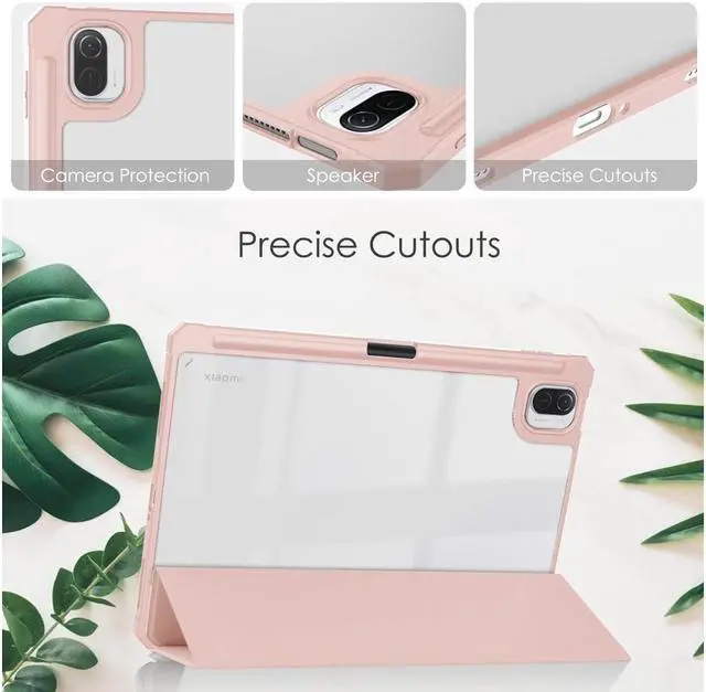 Alt view image 3 of 7 - BONAEVER Case For Xiaomi Pad 5 / Pad 5 Pro 11 Inch Transparent Hard Back Cover Trifold Smart Stand Cover with Pen Holder Stylus Pen Auto Wake/Sleep