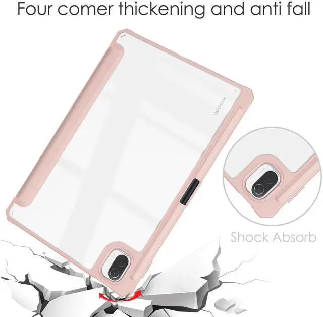 Alt view image 5 of 7 - BONAEVER Case For Xiaomi Pad 5 / Pad 5 Pro 11 Inch Transparent Hard Back Cover Trifold Smart Stand Cover with Pen Holder Stylus Pen Auto Wake/Sleep