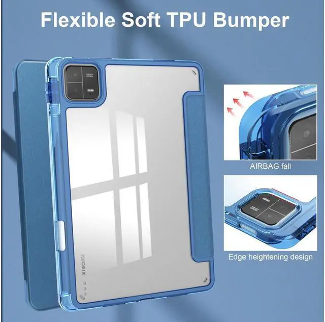Alt view image 6 of 7 - BONAEVER Protective Case for Xiaomi Mi Pad 6 / 6 Pro 11 Inch 2023 with S Pen Holder Universal Stylus PenTransparent Hard Shell Back Trifold Smart Stand Cover