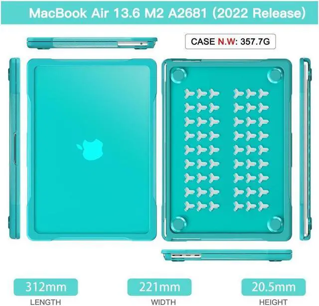 Alt view image 5 of 7 - BONAEVER Compatible with MacBook Air 13.6 inch 2022 2023 2024 2025 Release A3240 M4 A3113 M3 A2681 M2, Rugged Hard Shell Shockproof Cover with Keyboard Skin