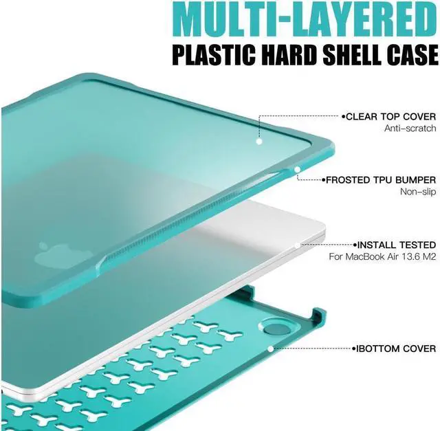 Alt view image 3 of 7 - BONAEVER Compatible with MacBook Air 13.6 inch 2022 2023 2024 2025 Release A3240 M4 A3113 M3 A2681 M2, Rugged Hard Shell Shockproof Cover with Keyboard Skin