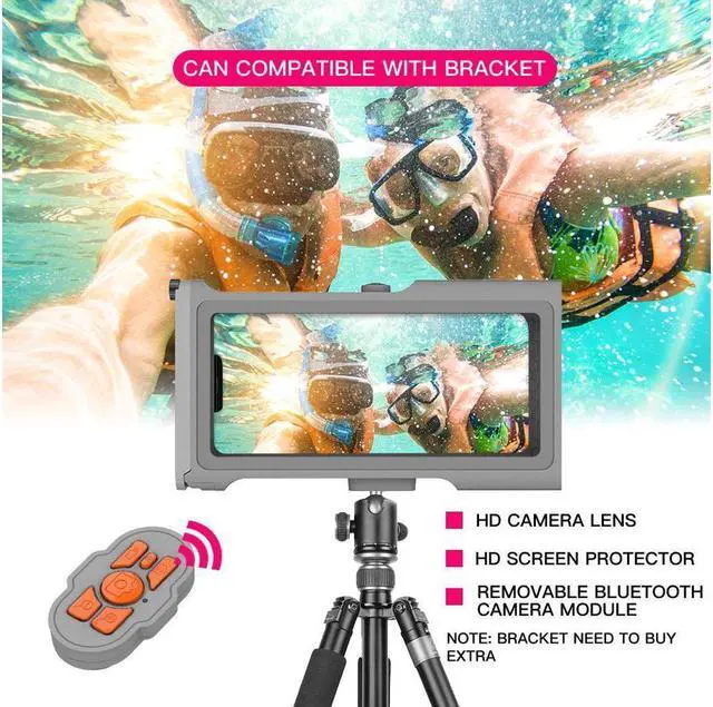 Alt view image 5 of 7 - BONAEVER [50 ft/15m] Diving Phone Case with Bluetooth Remote Control Universal Cell Phone Waterproof Case for Surfing Swimming Snorkeling Deep Underwater Protection Case for iPhone Android Phones Gray
