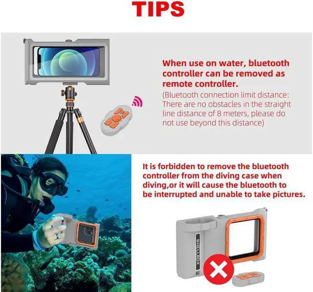 Alt view image 6 of 7 - BONAEVER [50 ft/15m] Diving Phone Case with Bluetooth Remote Control Universal Cell Phone Waterproof Case for Surfing Swimming Snorkeling Deep Underwater Protection Case for iPhone Android Phones Gray