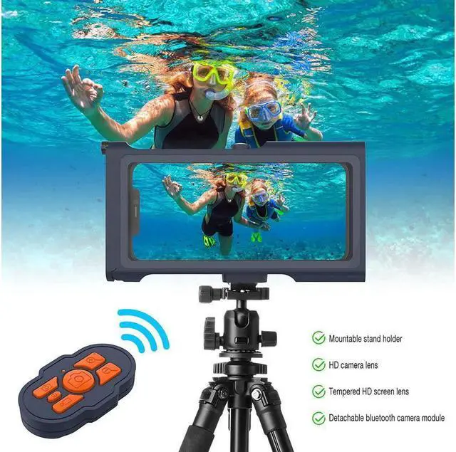 Alt view image 5 of 6 - BONAEVER [50 ft/15m] Diving Phone Case with Bluetooth Remote Control Universal Cell Phone Waterproof Case for Surfing Swimming Snorkeling Deep Underwater Protection Case for iPhone Android Phones Gray