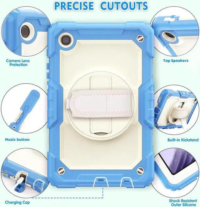 Alt view image 6 of 7 - Case Compatible with Samsung Galaxy Tab A7 Lite 8.7 inch with Built-in Screen Protector 360 Degree Kickstand Hand Shoulder Strap, Shockproof Cover for Galaxy Tab A7 Lite 2021 SM-T220 SM- T225 SM- T227