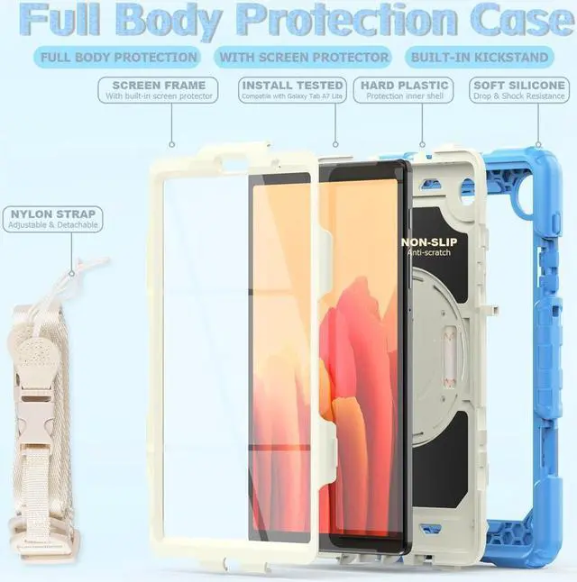 Alt view image 7 of 7 - Case Compatible with Samsung Galaxy Tab A7 Lite 8.7 inch with Built-in Screen Protector 360 Degree Kickstand Hand Shoulder Strap, Shockproof Cover for Galaxy Tab A7 Lite 2021 SM-T220 SM- T225 SM- T227