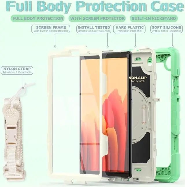 Alt view image 7 of 7 - Case Compatible with Samsung Galaxy Tab A7 Lite 8.7 inch with Built-in Screen Protector 360 Degree Kickstand Hand Shoulder Strap, Shockproof Cover for Galaxy Tab A7 Lite 2021 SM-T220 SM- T225 SM- T227