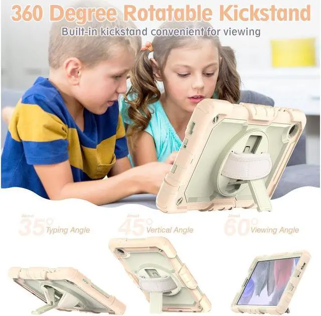 Alt view image 4 of 7 - Case Compatible with Samsung Galaxy Tab A7 Lite 8.7 inch with Built-in Screen Protector 360 Degree Kickstand Hand Shoulder Strap, Shockproof Cover for Galaxy Tab A7 Lite 2021 SM-T220 SM- T225 SM- T227