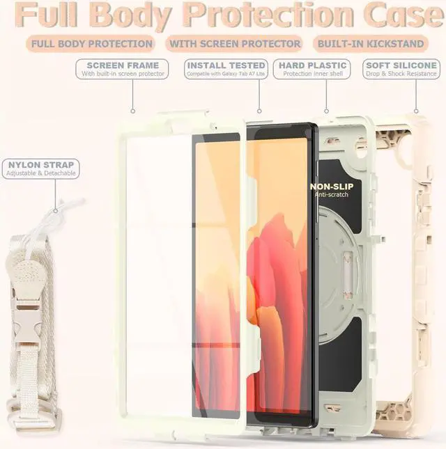 Alt view image 7 of 7 - Case Compatible with Samsung Galaxy Tab A7 Lite 8.7 inch with Built-in Screen Protector 360 Degree Kickstand Hand Shoulder Strap, Shockproof Cover for Galaxy Tab A7 Lite 2021 SM-T220 SM- T225 SM- T227