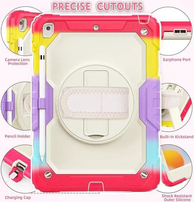 Alt view image 5 of 5 - BONAEVER Case for iPad 9th / 8th / 7th Generation Case for iPad 10.2 Inch 2021 / 2020 / 2019 with Screen Protector Pencil Holder Stand and /Shoulder Strap Protective Cover