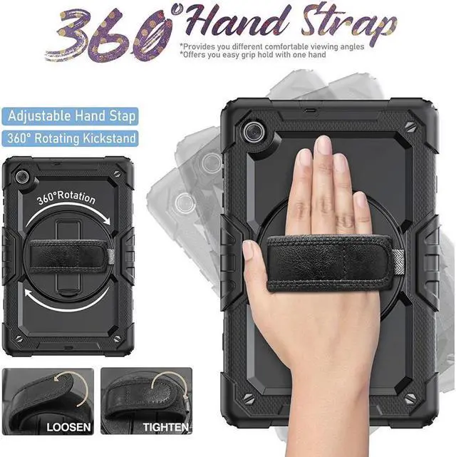 Alt view image 6 of 7 - BONAEVER Case for Lenovo Tab M10 Plus 10.3 inch FHD Shockproof Cover with Screen Protector 360° Rotating Hand Strap/ Stand Shoulder Strap for M10 Plus 10.3" TB-X606F/TB-X606X