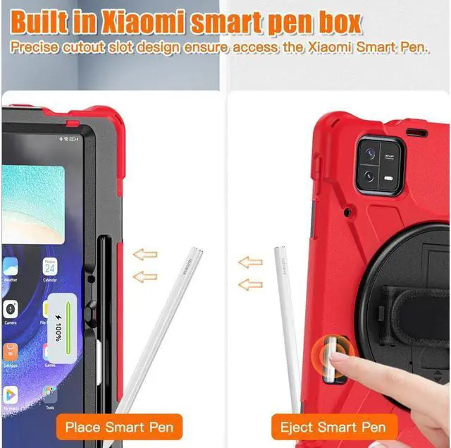 Alt view image 7 of 7 - BONAEVER Protective Case for Xiaomi Mi Pad 6 / 6 Pro 11.2 Inch 2023 with Stylus Holder & Stand and Portable Hybrid ShockProof Cover with 360° Rotatable Handle Shoulder Strap Stylus Pen Red