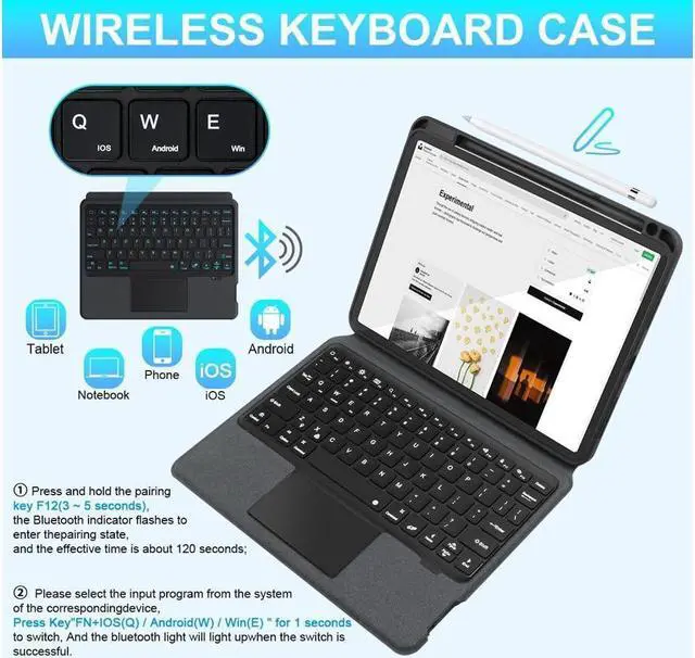 Alt view image 2 of 7 - BONAEVER Touchpad Keyboard Case for iPad Air 11 Inch M3 M2 2025 2024 iPad Pro 11 Inch 2022 2021 2020 2018 iPad Air 5th 4th Gen 10.9 with Pencil Holder Backlit