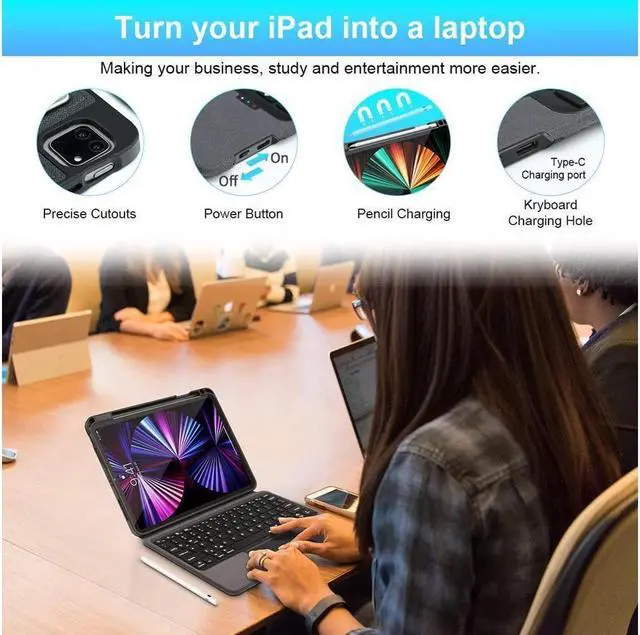 Alt view image 7 of 7 - BONAEVER Touchpad Keyboard Case for iPad Air 11 Inch M3 M2 2025 2024 iPad Pro 11 Inch 2022 2021 2020 2018 iPad Air 5th 4th Gen 10.9 with Pencil Holder Backlit