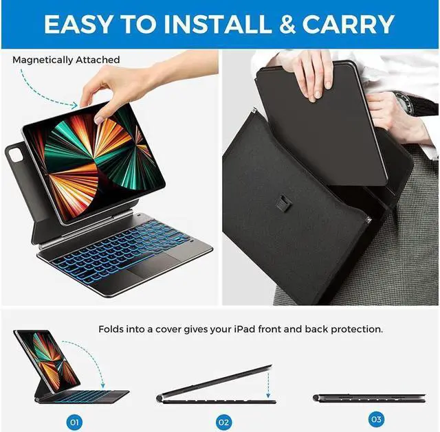 Alt view image 6 of 7 - BONAEVER Floating Cantilever Stand Magnetic Wireless Keyboard Case Compatible with iPad Pro 12.9 inch 2021 2020 2018 5th & 4th & 3rd Gen iPad Case with Multi-Touch Trackpad Backlit Black