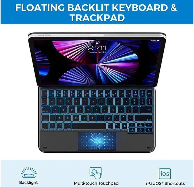 Alt view image 5 of 7 - Floating Cantilever Stand Magnetic Wireless Keyboard Case Compatible with iPad Pro 11 inch 2021 3rd & 2nd & 1st Gen / iPad Air 5th / 4th Gen 10.9, iPad Backlit Bluetooth Keyboard Case with Trackpad