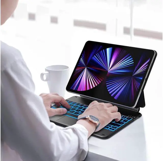Alt view image 7 of 7 - Floating Cantilever Stand Magnetic Wireless Keyboard Case Compatible with iPad Pro 11 inch 2021 3rd & 2nd & 1st Gen / iPad Air 5th / 4th Gen 10.9, iPad Backlit Bluetooth Keyboard Case with Trackpad
