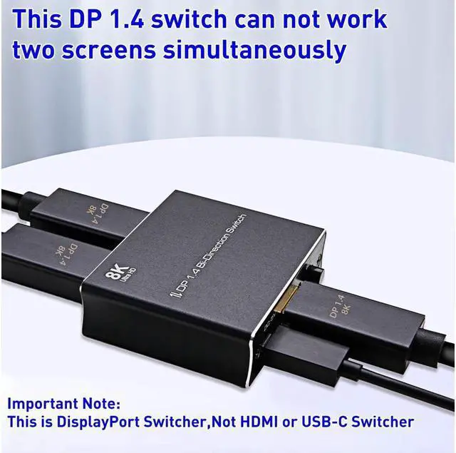 Alt view image 2 of 6 - BONAEVER Displayport Switch Bi-Directional DP 1.4 Switcher 8K@30Hz 4K@120Hz 2K@144Hz DisplayPort 1.4 Switcher Converter 2X1 or 1X2 for Multiple Source Displays