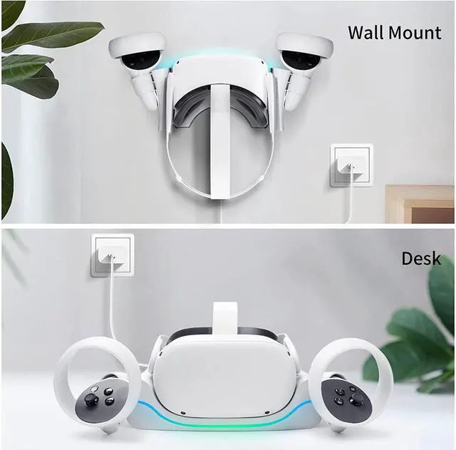 Alt view image 3 of 6 - BONAEVER Charging Dock for Oculus Que Stand 2VR Headset Charging Stand Compatible with Meta Que Stand 2 Accessories Wall Mount Charger Station USB-C Link Cable