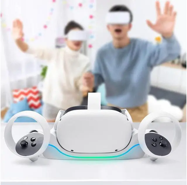 Alt view image 6 of 6 - BONAEVER Charging Dock for Oculus Que Stand 2VR Headset Charging Stand Compatible with Meta Que Stand 2 Accessories Wall Mount Charger Station USB-C Link Cable