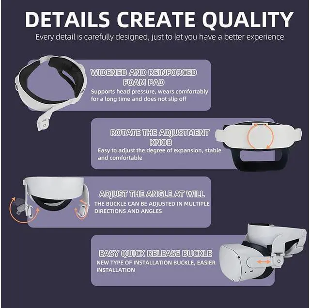 Alt view image 5 of 7 - BONAEVER Head Strap for Oculus Que Stand 2Comefortable-Design Que Stand 2 Head Strap Oculus Que Stand 2 Accessories Replacement for Elite Strap