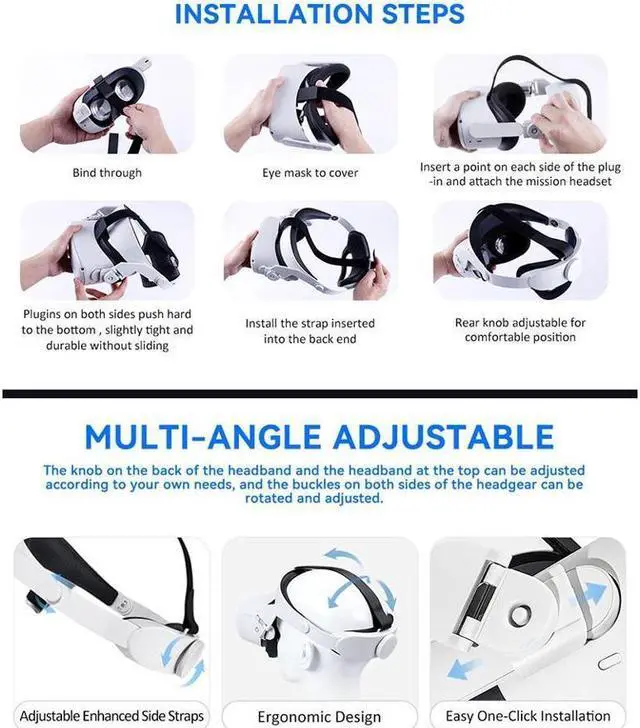 Alt view image 7 of 7 - BONAEVER Head Strap for Oculus Que Stand 2Comefortable-Design Que Stand 2 Head Strap Oculus Que Stand 2 Accessories Replacement for Elite Strap