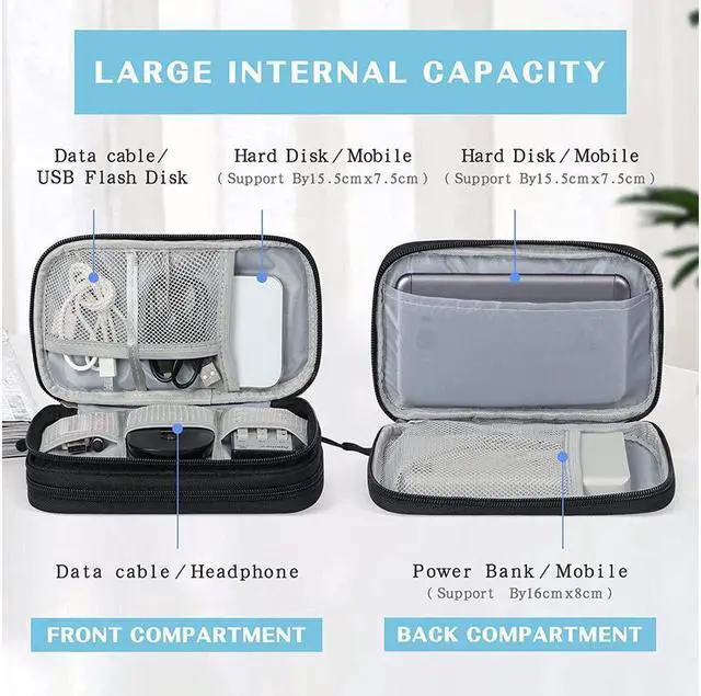 Alt view image 3 of 7 - BONAEVER Electronic Organizer Travel Cable Organizer Bag Pouch Electronic Accessories Carry Case Portable Waterproof Double Layers All-in-One Storage Bag for Cable Cord Charger Phone Earphone