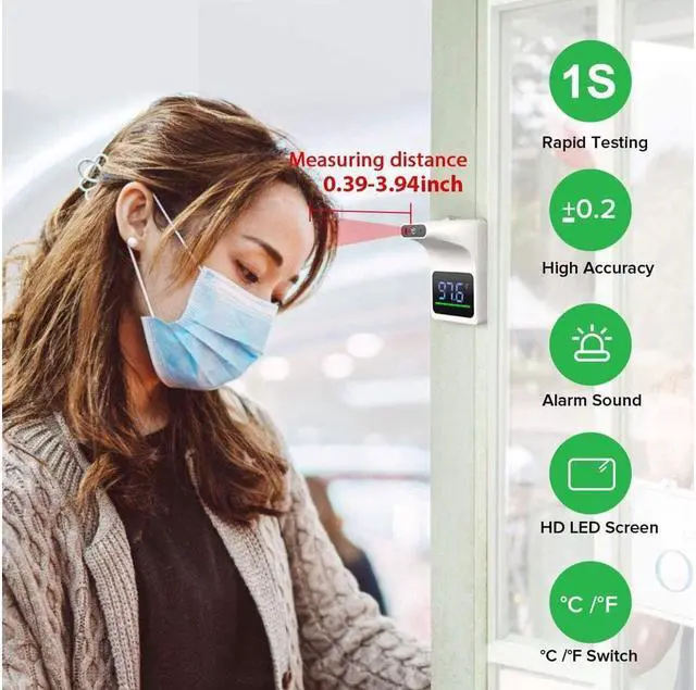 Alt view image 2 of 6 - BONAEVER Wall Mounted Infrared Forehead Thermometer for Adults Non Contact Digital Wall Thermometer with LCD Display Fever Alarm Accurate Instant Reading for Offices Schools Factories