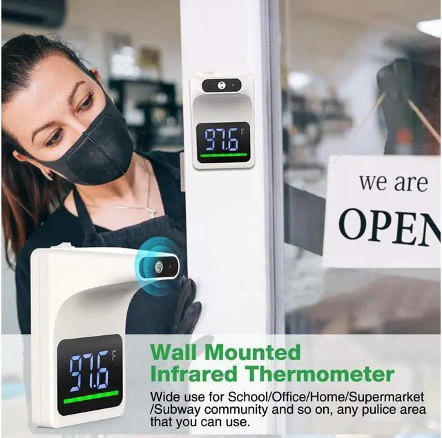 Alt view image 3 of 6 - BONAEVER Wall Mounted Infrared Forehead Thermometer for Adults Non Contact Digital Wall Thermometer with LCD Display Fever Alarm Accurate Instant Reading for Offices Schools Factories