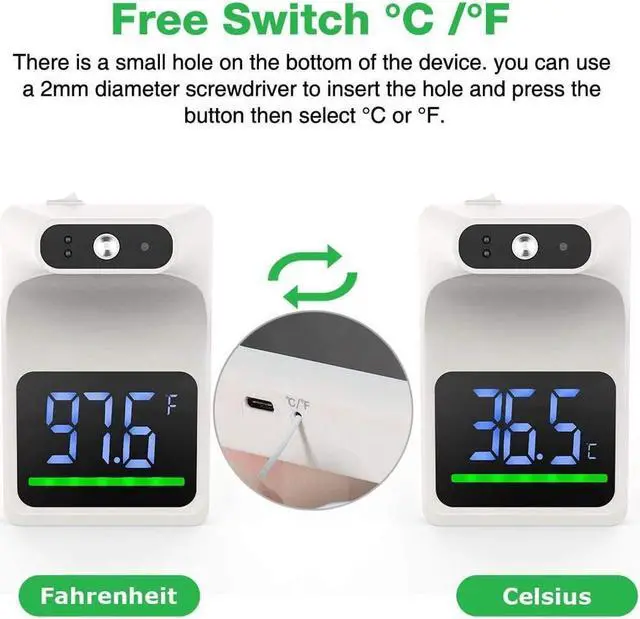 Alt view image 4 of 6 - BONAEVER Wall Mounted Infrared Forehead Thermometer for Adults Non Contact Digital Wall Thermometer with LCD Display Fever Alarm Accurate Instant Reading for Offices Schools Factories